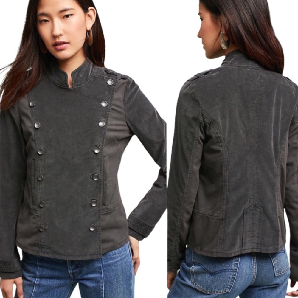 ANTHROPOLOGIE MARRAKECH Knit Cadet Button Front Jacket With Pockets Grey Small